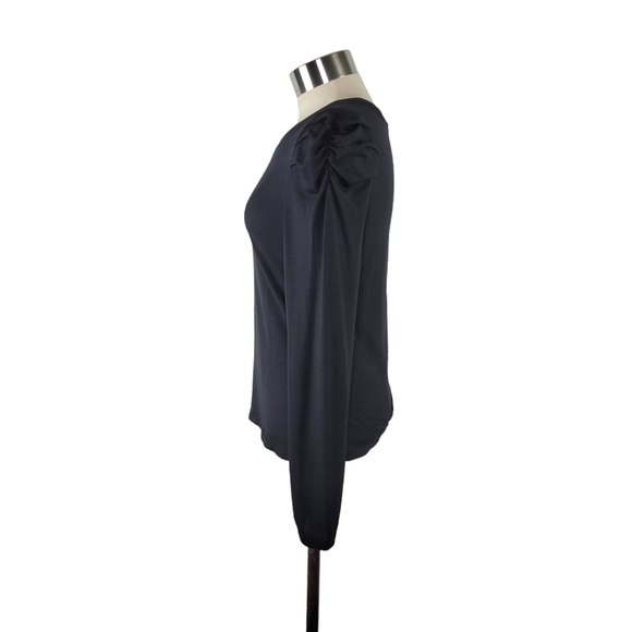 Banana Republic Threadsoft Pleated Shoulder Long Sleeve Stretchy Top XS Black - Picture 3 of 9